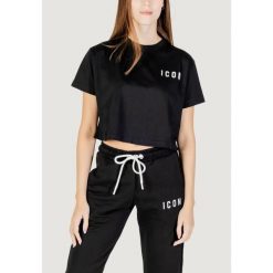 Koszulka crop top Kobieta ICON. Czarne bluzki damskie ICON, bez wzorów, z bawełny, bez kołnierzyka, bez ramiączek. W wyprzedaży za 191.75 zł.