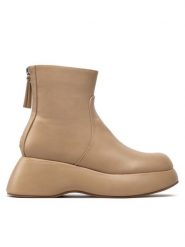 DeeZee Botki ZALY8813-8 Beżowy. Brązowe botki damskie DeeZee, ze skóry, bez obcasa, na koturnie, bez zapięcia. Za 219.99 zł.