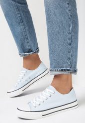 Jasnoniebieskie Trampki Jazlyn. Niebieskie trampki damskie Born2be, z aplikacjami, z kauczuku, przed kostkę, bez zapięcia. Za 54.99 zł.