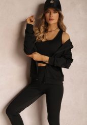 Czarny Komplet Dresowy 3-częściowy z Legginsami Bluzą i Topem Heri. Czarne bluzy damskie Renee, l, bez wzorów, z dresówki, z kapturem. Za 79.99 zł.