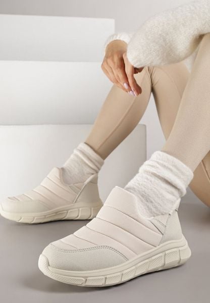 Beżowe Sneakersy Śniegowce na Platformie z Tłoczeniem i Pikowaną Cholewką Vermina. Brązowe obuwie sportowe damskie Renee, z dresówki, bez zapięcia. Za 59.99 zł.