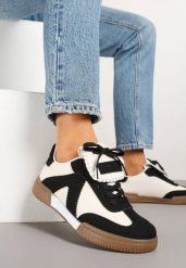 Czarno-Beżowe Sneakersy w Stylu Tenisówek z Szerokim Językiem Alarila. Czarne obuwie sportowe damskie Renee, na lato, bez zapięcia, tenisowe. Za 79.99 zł.