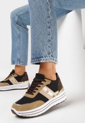 Brązowe Sneakersy na Platformie z Ozdobnymi Wstawkami Nabba. Brązowe obuwie sportowe damskie Born2be, bez zapięcia. Za 89.99 zł.