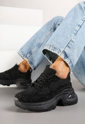 Czarne Sneakersy na Grubej Podeszwie z Cyrkoniami Lenisse. Czarne obuwie sportowe damskie Born2be, z jeansu, bez zapięcia. Za 139.99 zł.