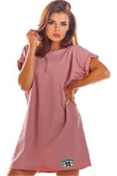 Luźna bawełniana mini sukienka oversize na lato różowa. Czerwone sukienki damskie Infinite You, bez wzorów, z bawełny, sportowe, bez ramiączek. Za 199.00 zł.