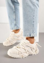 Beżowe Sneakersy z Grubą Podeszwą i Ozdobnym Sznurowaniem Julisca. Brązowe obuwie sportowe damskie Born2be, z jeansu, bez zapięcia. Za 99.99 zł.