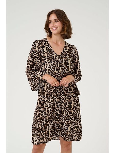 Kaffe Sukienka w kolorze beżowo-czarno-brązowym rozmiar: 38. Brązowe sukienki damskie Kaffe, bez wzorów, z tkaniny, klasyczne, bez ramiączek. Za 118.56 zł.