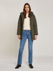 TOMMY JEANS Płaszcz przejściowy w kolorze khaki rozmiar: L. Brązowe płaszcze damskie Tommy Jeans, l, bez wzorów, z jeansu, bez kaptura. Za 614.96 zł.
