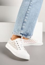 Białe Trampki Tenisówki z Ażurowym Wzorem Zenimi. Białe obuwie sportowe damskie Born2be, z jeansu, bez zapięcia, tenisowe. Za 59.99 zł.