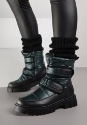 Ciemnozielone Śniegowce na Rzepy Theman. Zielone śniegowce damskie Born2be, za kostkę. Za 129.99 zł.