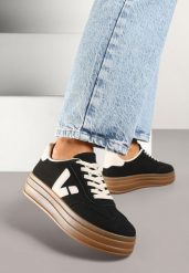 Czarne Sneakersy w Stylu Tenisówek Ellienne. Czarne obuwie sportowe damskie Born2be, z jeansu, bez zapięcia, tenisowe. Za 79.99 zł.