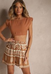 Brązowe Wiskozowe Szorty High Waist ze Wzorem Boho Lunadora. Brązowe szorty damskie Renee, bez wzorów, z wiskozy, z podwyższonym stanem. Za 39.99 zł.