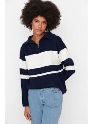 Trendyol Sweter w kolorze biało-granatowym rozmiar: L. Białe swetry klasyczne damskie Trendyol, l, bez kołnierzyka. Za 73.99 zł.