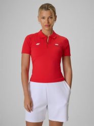 4F Koszulka kibica polo damska - czerwona XXL. Czerwone bluzki damskie 4F, xxl, bez wzorów, z materiału, bez kołnierzyka, bez ramiączek. Za 99.99 zł.