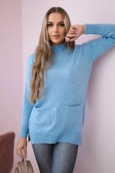 Sweter ze stójką błękitny. Niebieskie swetry klasyczne damskie KESI, na zimę, l, z wełny, bez kołnierzyka, plus size. Za 178.78 zł.
