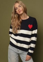 Granatowy Sweter z Dodatkiem Kaszmiru o Prostym Kroju w Paski Venlire. Niebieskie swetry klasyczne damskie Born2be, z jeansu, bez kołnierzyka. Za 109.99 zł.