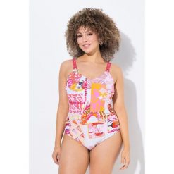 Damski Strój kąpielowy miękkie miseczki papugi dekolt w serek. Białe stroje jednoczęściowe Ulla Popken, bez wzorów, z elastanu. Za 244.99 zł.