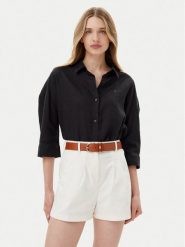 Tommy Hilfiger Koszula WW0WW46169 Czarny Loose Fit. Czarne koszule damskie Tommy Hilfiger, bez wzorów, ze lnu, bez kołnierzyka, bez ramiączek. Za 329.99 zł.
