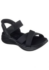 Sandały SKECHERS SLIP - INS ULTRA FLEX 3.0 Czarny. Czarne sandały damskie Skechers, bez wzorów, z materiału, bez obcasa, bez zapięcia. Za 296.99 zł.