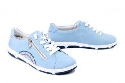 RIEKER 42424-10 blue, półbuty damskie. Niebieskie półbuty damskie Rieker, bez wzorów, bez obcasa, bez zapięcia. Za 349.90 zł.