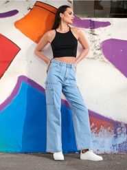 Jeansy wide leg - niebieski. Niebieskie jeansy damskie Sinsay. W wyprzedaży za 42.99 zł.