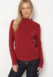 Bordowy Gładki Sweter z Półgolfem w Stylu Casual Unallia. Czerwone swetry klasyczne damskie Born2be, l, z jeansu, bez kołnierzyka. Za 59.99 zł.