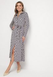 Niebieska Sukienka Koszulowa z Wiskozą i Paskiem w Geometryczny Wzór Erilvessa. Niebieskie sukienki damskie Born2be, bez wzorów, z wiskozy, eleganckie, bez ramiączek. W wyprzedaży za 161.49 zł.