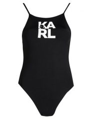 Karl Lagerfeld Strój Kąpielowy "Logo" | KL22WOP01 | Printed Logo | Kobieta | Czarny. Czarne stroje jednoczęściowe KARL LAGERFELD, bez wzorów, z elastanu. W wyprzedaży za 349.00 zł.