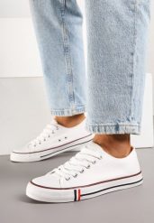 Biało-Czerwone Trampki z Niską Cholewką Lileva. Białe trampki damskie Born2be, bez wzorów, z jeansu, przed kostkę, bez zapięcia. Za 39.99 zł.