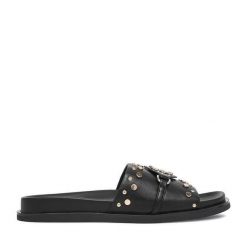 Klapki Nine West. Czarne klapki damskie Nine West, bez wzorów, bez obcasa, bez zapięcia. Za 219.99 zł.