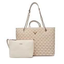 Torebka Guess. Brązowe shopper bag Guess, z aplikacjami, bez dodatków. Za 780.99 zł.