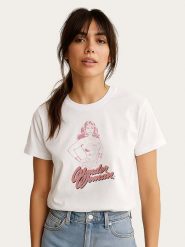 WOOOP Koszulka "Wonder Woman Pink" w kolorze białym rozmiar: S. Białe koszulki damskie Wooop, s, bez wzorów, z bawełny, bez kołnierzyka, bez ramiączek. Za 56.99 zł.