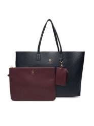 Tommy Hilfiger Torebka Th Icon Tote Mono AW0AW18174 Granatowy. Niebieskie shopper bag Tommy Hilfiger, ze skóry, bez dodatków. Za 699.99 zł.