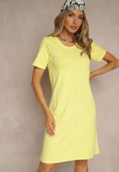 Żółta Sukienka z Bawełny o T-shirtowym Fasonie Niliora. Żółte sukienki damskie Renee, bez wzorów, z bawełny, eleganckie, bez ramiączek. W wyprzedaży za 31.99 zł.