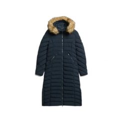 Długa kurtka z kapturem z sztucznego futra dla kobiet Superdry Fuji. Czarne kurtki damskie Superdry, na zimę, l, z aplikacjami, z puchu, z kapturem. Za 713.90 zł.