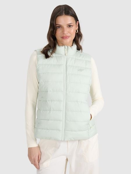 4F Bezrękawnik puchowy z wypełnieniem syntetycznym damski - miętowy XS. Zielone kamizelki damskie 4F, uniwersalny, bez wzorów, z dzianiny, bez kaptura. Za 199.99 zł.