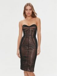 Elisabetta Franchi Sukienka koktajlowa AB-535-37E2-5874 Czarny Slim Fit. Czarne sukienki damskie Elisabetta Franchi, bez wzorów, z wiskozy, wizytowe, bez ramiączek. Za 1,079.00 zł.