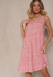 Różowa Sukienka z Bawełnianej Tkaniny w Nakrapiany Wzór Bez Rękawów Nativoria. Czerwone sukienki damskie Renee, bez wzorów, z bawełny, eleganckie, bez ramiączek. W wyprzedaży za 39.99 zł.