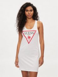 Guess Sukienka letnia E3GP03 JA914 Biały Slim Fit. Białe sukienki damskie Guess, z aplikacjami, z bawełny, bez ramiączek. Za 99.99 zł.