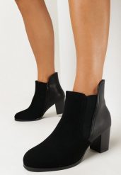 Czarne Botki na Słupku Gnaife. Czarne botki damskie Born2be, biznesowe, bez obcasa, na obcasie, bez zapięcia. Za 169.99 zł.