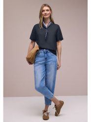 Street One Bluzka w kolorze granatowym rozmiar: 36. Niebieskie bluzki damskie Street One, bez wzorów, z wiskozy, street, bez kołnierzyka, bez ramiączek. Za 83.62 zł.