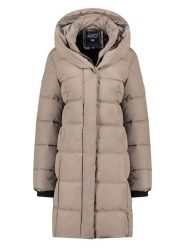 Geographical Norway Płaszcz zimowy "Djamilalimo" w kolorze szarobrązowym rozmiar: S. Brązowe płaszcze damskie Geographical Norway, na zimę, s, bez wzorów, z puchu, bez kaptura. Za 300.21 zł.