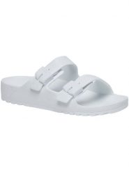 Klapki damskie Scholl Bahia EVA. Białe klapki damskie Scholl, bez wzorów, z materiału, bez obcasa, bez zapięcia. Za 169.99 zł.