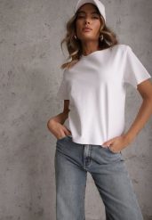 Biały Casualowy T-shirt z Bawełny Nealiara. Białe t-shirty damskie Renee, m, z aplikacjami, z bawełny, bez kołnierzyka. Za 74.99 zł.