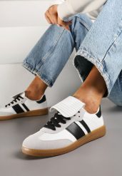 Biało-Czarne Sneakersy Tenisówki Ozdobione Wywinięciem Myrloria. Białe obuwie sportowe damskie Born2be, z jeansu, bez zapięcia, tenisowe. Za 84.99 zł.