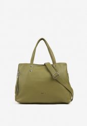 Zielona Torebka Dwukomorowa Shopperka z Ozdobnym Suwakiem Sorlienne. Zielone shopper bag Born2be, z jeansu, bez dodatków. Za 149.99 zł.
