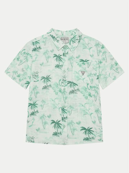 Guess Koszula L5GH03 WFBT0 Zielony Regular Fit. Zielone koszule chłopięce Guess, z aplikacjami, z wiskozy, bez kołnierzyka, bez ramiączek. Za 139.99 zł.