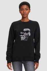 KARL LAGERFELD Czarna damska bluza z cyrkoniami Ikon Rs Duo, Rozmiar S. Czarne bluzy damskie KARL LAGERFELD, s, bez wzorów, bez kaptura. W wyprzedaży za 389.99 zł.