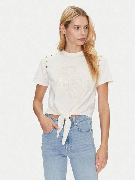 Guess Bluzka W5GI18 I3Z14 Écru Regular Fit. Bluzki damskie Guess, xxl, z aplikacjami, z bawełny, bez kołnierzyka, bez ramiączek. Za 132.00 zł.