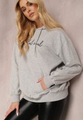 Jasnoszara Bluza Taniamenis. Szare bluzy damskie Renee, l, bez wzorów, z kapturem. Za 89.99 zł.